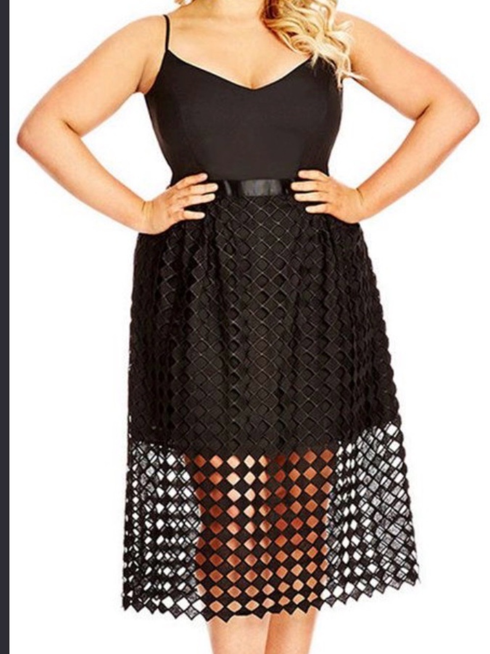 City Chic Black Mesh Midi Dress with Spaghetti Straps